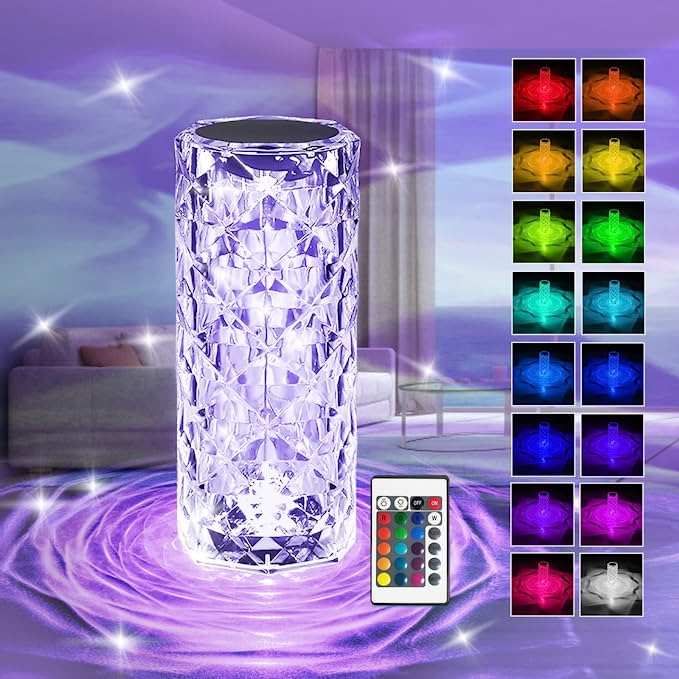 Lámpara de cristal romántica de 16 colores que cambian de color, lámpara táctil, de cristal del día de San Valentín para sala de estar, hogar, oficina - Erezid